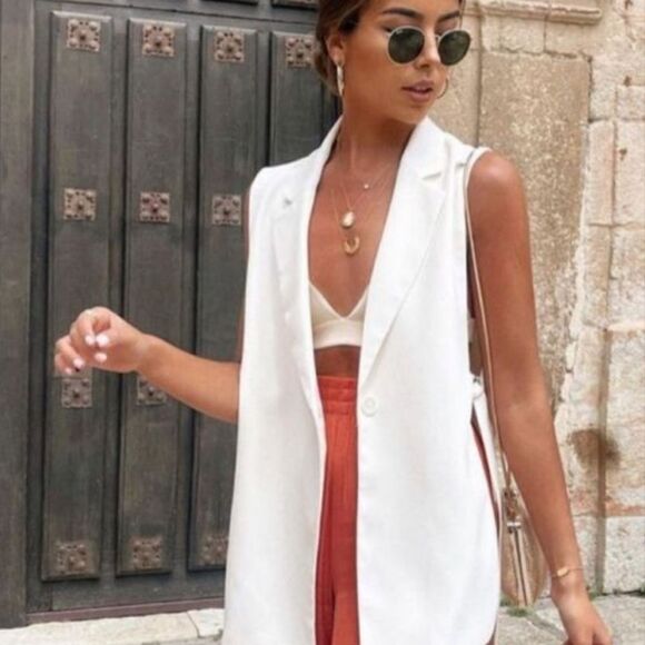 White maxi vest blazer - Picture 2 of 6